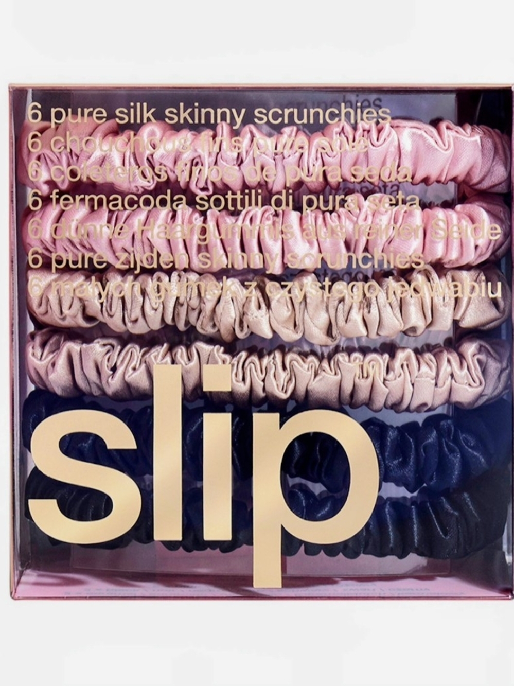 Slip Pure Silk Skinny Scrunchies - 6-Pack (Pink, Champagne, Black)
